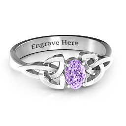 Trinity Knot Oval Gemstone Ring in 925 Sterling Silver with Amethyst and Cubic Zirconia