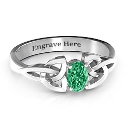 Trinity Knot Oval Gemstone Ring in 925 Sterling Silver with Emerald, Amethyst, and Cubic Zirconia