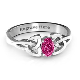 Trinity Knot Oval Gemstone Ring in 925 Sterling Silver with Ruby, Amethyst, and Cubic Zirconia