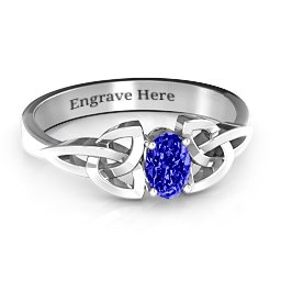 Trinity Knot Oval Gemstone Ring in 925 Sterling Silver with Blue Sapphire, Amethyst, and Cubic Zirconia