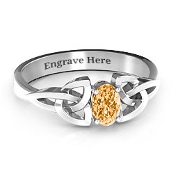 Trinity Knot Oval Gemstone Ring in 925 Sterling Silver with Citrine, Amethyst, and Cubic Zirconia
