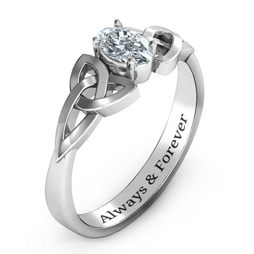 Trinity Knot Oval Gemstone Ring – Sterling Silver with Cubic Zirconia