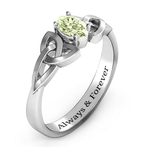 Trinity Knot Oval Gemstone Ring – Sterling Silver with Peridot