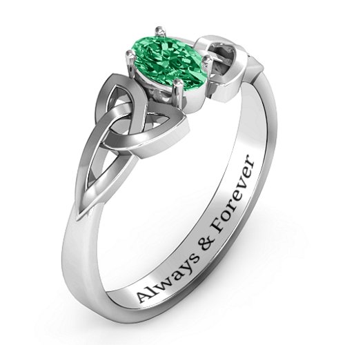 Trinity Knot Oval Gemstone Ring – Sterling Silver with Emerald