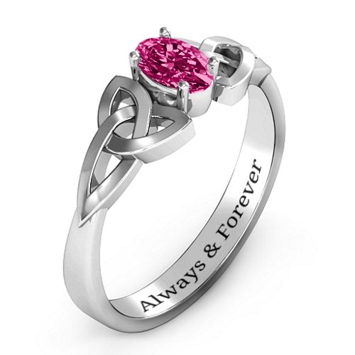 Trinity Knot Oval Gemstone Ring – Sterling Silver with Ruby