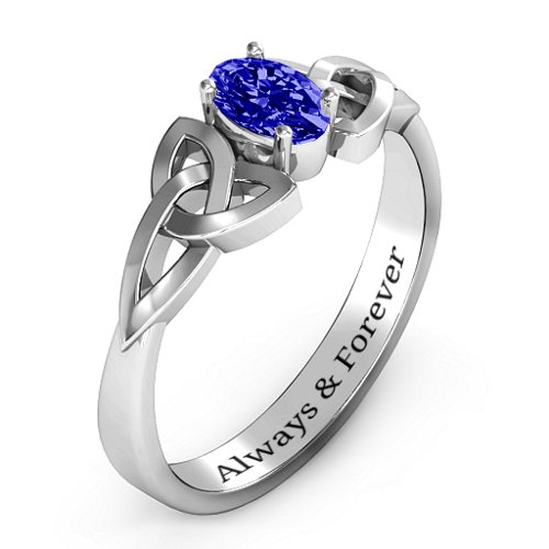 Trinity Knot Oval Gemstone Ring – Sterling Silver with Blue Sapphire