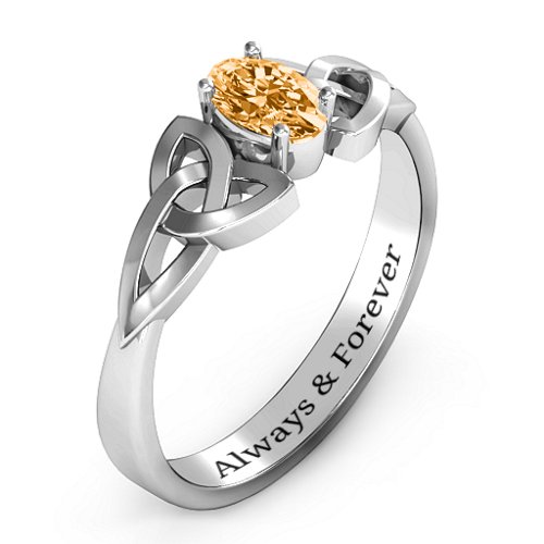 Trinity Knot Oval Gemstone Ring – Sterling Silver with Citrine