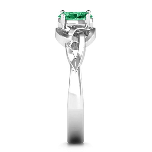 Trinity Knot Oval Gemstone Ring – Sterling Silver with Emerald