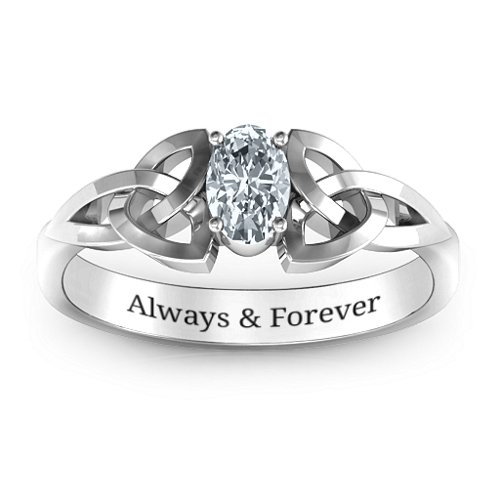 Trinity Knot Oval Gemstone Ring – Sterling Silver with Cubic Zirconia