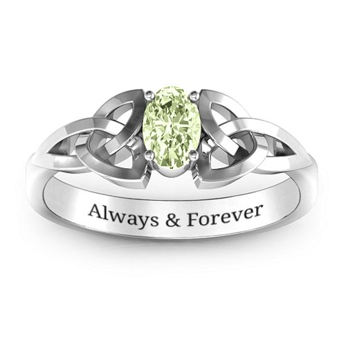 Trinity Knot Oval Gemstone Ring – Sterling Silver with Peridot