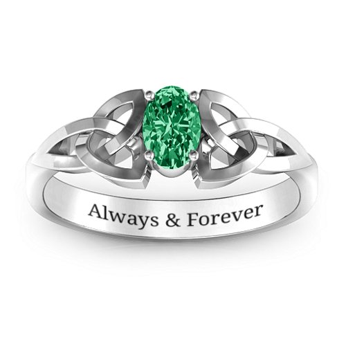 Trinity Knot Oval Gemstone Ring – Sterling Silver with Emerald