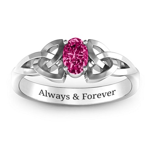 Trinity Knot Oval Gemstone Ring – Sterling Silver with Ruby