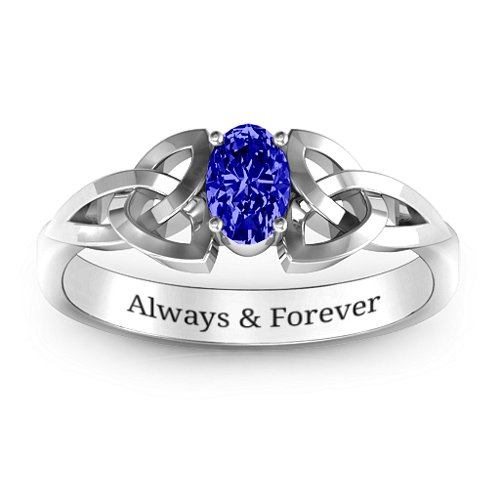 Trinity Knot Oval Gemstone Ring – Sterling Silver with Blue Sapphire