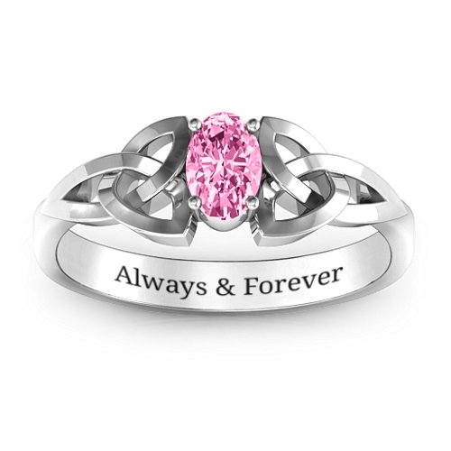 Trinity Knot Oval Gemstone Ring – Sterling Silver with Pink Tourmaline
