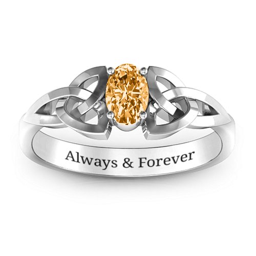 Trinity Knot Oval Gemstone Ring – Sterling Silver with Citrine