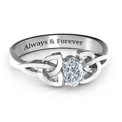 Trinity Knot Oval Gemstone Ring – Sterling Silver with Cubic Zirconia