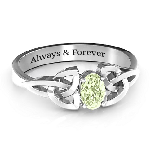 Trinity Knot Oval Gemstone Ring – Sterling Silver with Peridot