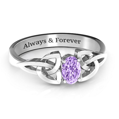 Trinity Knot Oval Gemstone Ring – Sterling Silver with Amethyst