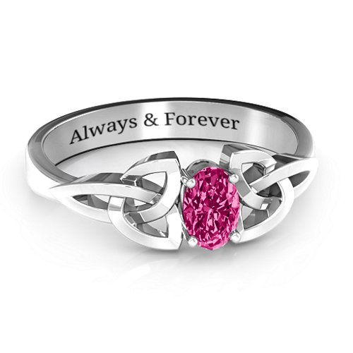 Trinity Knot Oval Gemstone Ring – Sterling Silver with Ruby