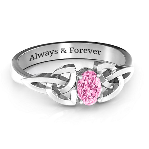 Trinity Knot Oval Gemstone Ring – Sterling Silver with Pink Tourmaline