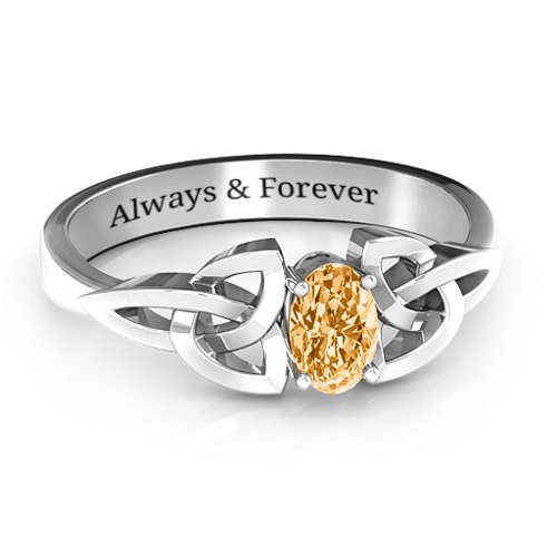 Trinity Knot Oval Gemstone Ring – Sterling Silver with Citrine