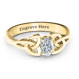 Trinity Knot Oval Gemstone Ring in 10K Solid Yellow Gold with Cubic Zirconia and Amethyst