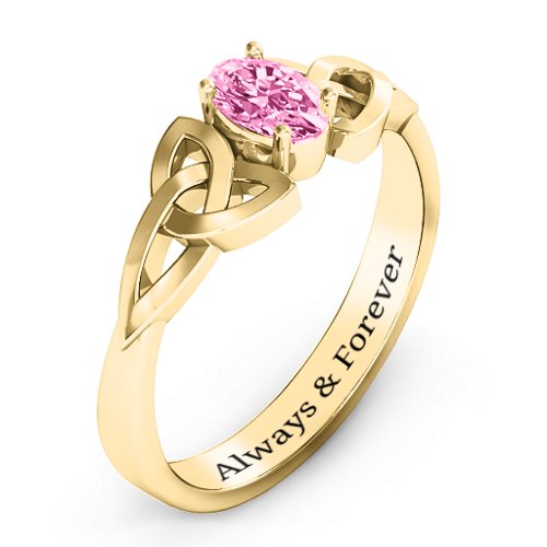 Trinity Knot Oval Gemstone Ring – 10K Yellow Gold with Pink Tourmaline