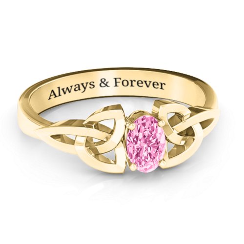 Trinity Knot Oval Gemstone Ring – 10K Yellow Gold with Pink Tourmaline