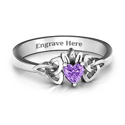 Trinity Knot Heart Crown Ring in 925 Sterling Silver with Amethyst and Cubic Zirconia