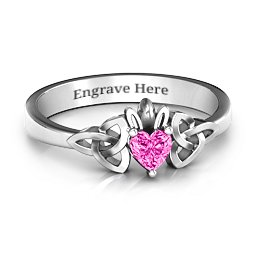 Trinity Knot Heart Crown Ring in 925 Sterling Silver with Pink Tourmaline, Amethyst, and Cubic Zirconia