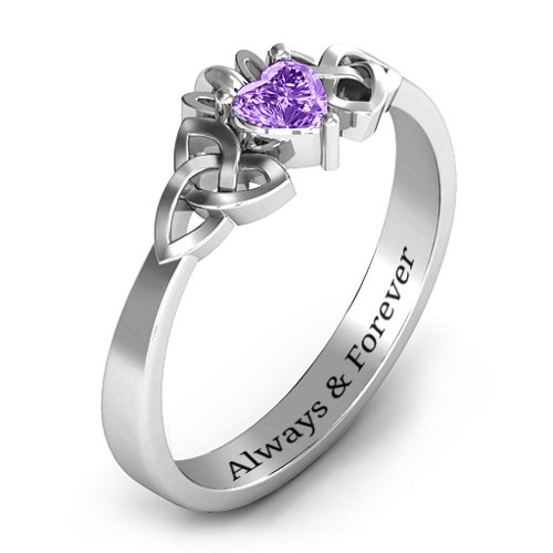 Trinity Knot Heart Crown Ring – Sterling Silver with Amethyst