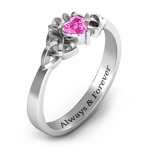 Trinity Knot Heart Crown Ring – Sterling Silver with Pink Tourmaline