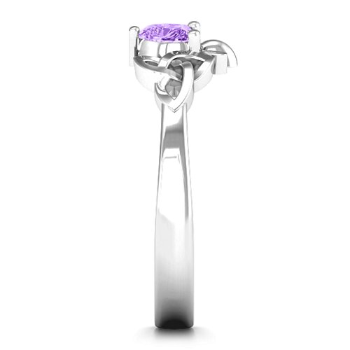Trinity Knot Heart Crown Ring – Sterling Silver with Amethyst