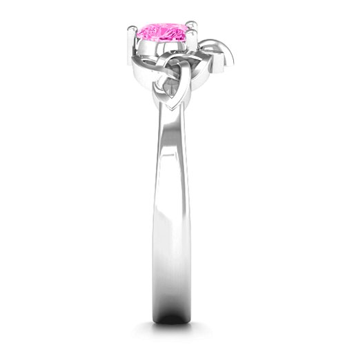 Trinity Knot Heart Crown Ring – Sterling Silver with Pink Tourmaline
