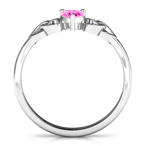 Trinity Knot Heart Crown Ring – Sterling Silver with Pink Tourmaline