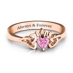 Trinity Knot Heart Crown Ring in 10K Solid Rose Gold with Pink Tourmaline, Amethyst, and Cubic Zirconia