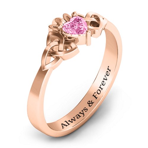 Trinity Knot Heart Crown Ring – 10K Rose Gold with Pink Tourmaline