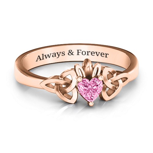 Trinity Knot Heart Crown Ring – 10K Rose Gold with Pink Tourmaline