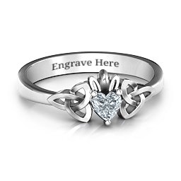 Trinity Knot Heart Crown Ring in 925 Sterling Silver with Cubic Zirconia and Amethyst