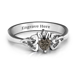 Trinity Knot Heart Crown Ring in 925 Sterling Silver with Smokey Quartz, Amethyst, and Cubic Zirconia