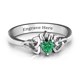 Trinity Knot Heart Crown Ring in 925 Sterling Silver with Emerald, Amethyst, and Cubic Zirconia