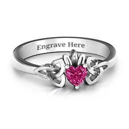 Trinity Knot Heart Crown Ring in 925 Sterling Silver with Ruby, Amethyst, and Cubic Zirconia