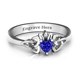 Trinity Knot Heart Crown Ring in 925 Sterling Silver with Blue Sapphire, Amethyst, and Cubic Zirconia