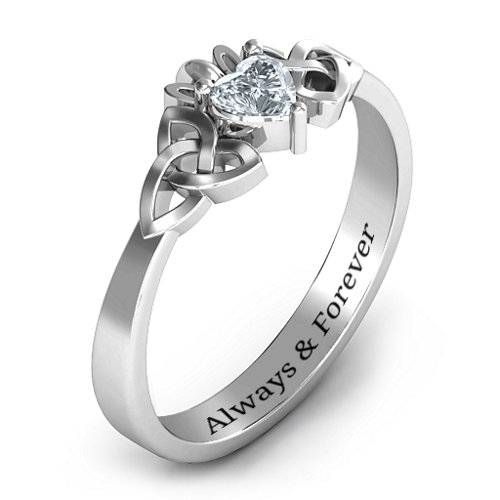 Trinity Knot Heart Crown Ring – Sterling Silver with Cubic Zirconia