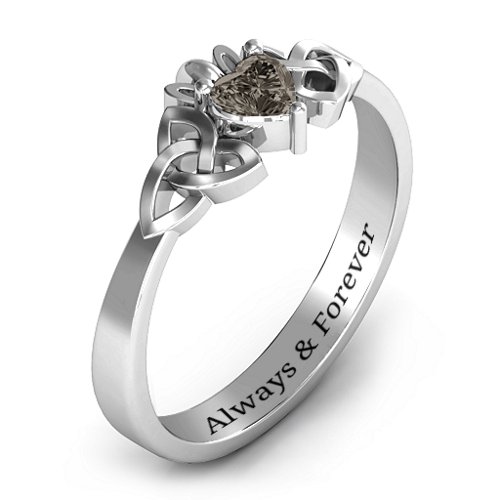 Trinity Knot Heart Crown Ring – Sterling Silver with Smokey Quartz