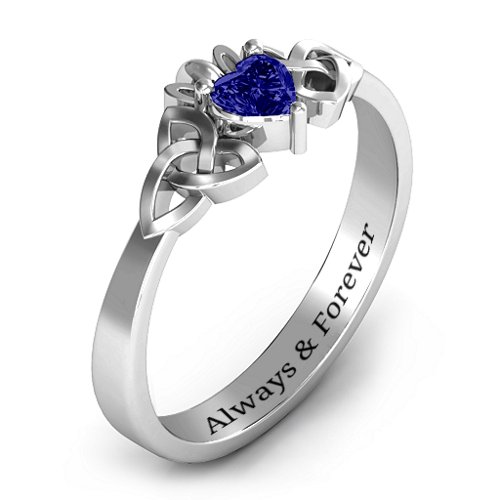 Trinity Knot Heart Crown Ring – Sterling Silver with Blue Sapphire