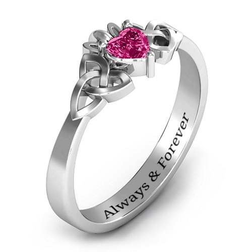 Trinity Knot Heart Crown Ring – Sterling Silver with Ruby