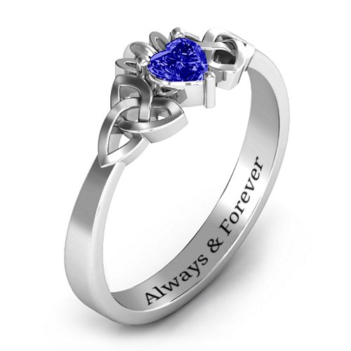 Trinity Knot Heart Crown Ring – Sterling Silver with Blue Sapphire