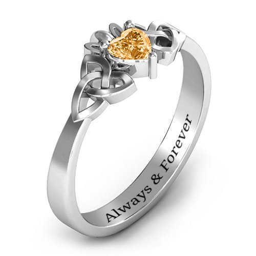 Trinity Knot Heart Crown Ring – Sterling Silver with Citrine
