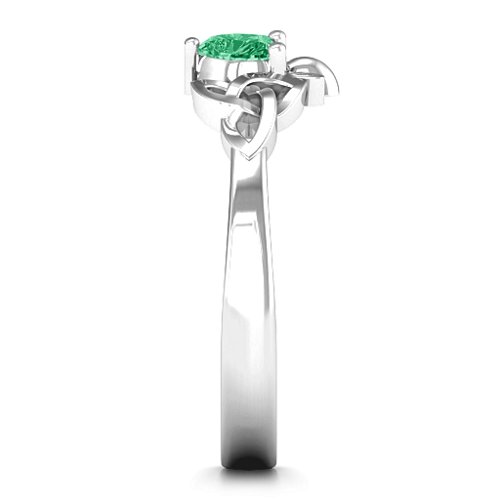 Trinity Knot Heart Crown Ring – Sterling Silver with Emerald